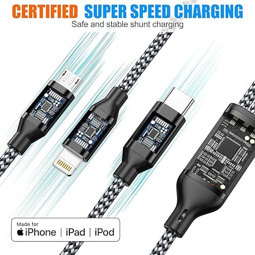 Xnewcable Multi Charging Cable 4ft 2Pack 3 in 1 Charger Cord, Multiple Rapid Nylon Braided Cable USB Charging Cable Multi Phone Charger Cord with Type C Micro Lightning USB Connectors for Cell Phones - Thumbnail 5