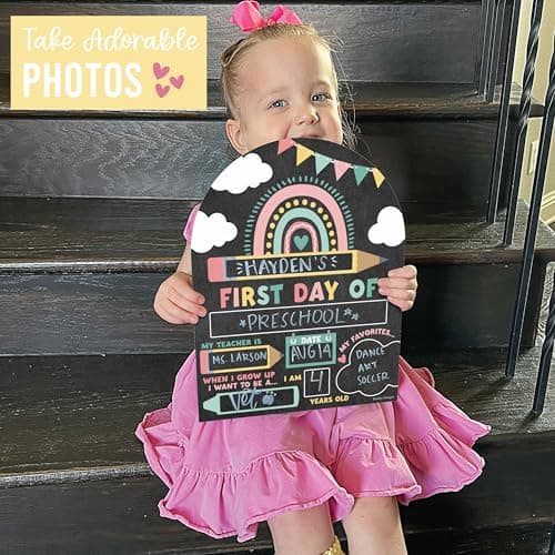 My First Day of School Sign with Marker -11"x14" Double-sided & Reusable Back to School Sign Board and Photo Prop for First and Last Day, Kindergarten PreK Preschool Chalkboard Back to School Supplies - Thumbnail 5