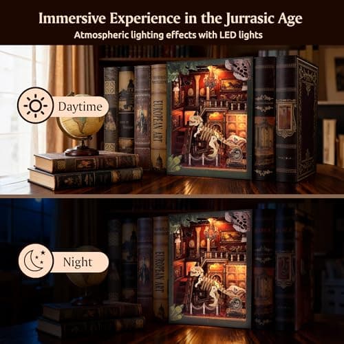 Soothee DIY Book Nook Kit with LED Lights (Dinosaur Museum) - 3D Puzzles for Adults & Teens, Miniatures and Model Building Kits for Bookshelf Decor, Relaxing Craft & Unique Gift for Craft Lovers - Thumbnail 5