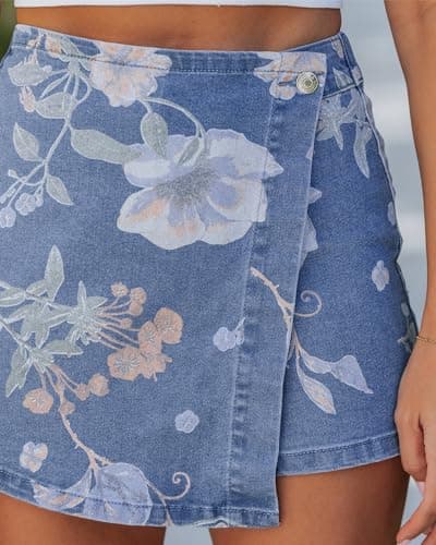 luvamia Asymmetrical Jean Skirt Jean Skirt for Women Denim Skorts for Women High Waisted Plus Size Denim Skort Plus Size Skorts Medium Wash-Morning Glory XX-Large - Thumbnail 5