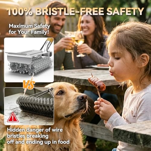 HOUSE AGAIN Grill Brush and Scraper Bristle Free with 3 Replacement Head 304 Stainless Steel Food-Grade Grill Accessories, Safe BBQ Cleaner Brush Strong Barbecue Cleaning Brush for Outdoor Grill Grate - Thumbnail 2