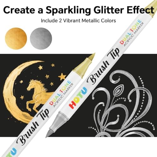 HOTU 72 Colors Acrylic Paint Markers, Acrylic Markers with 36 Dual-Brush Tip Paint Markers for Stocking Stuffers, Rocks, Coloring Books, DIY Art Supplies - Thumbnail 5