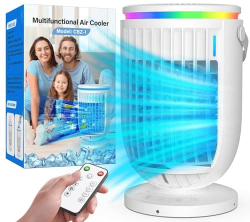 Portable Air Conditioners,Personal Mini Air Conditioner Fan with 3 Speeds,7 Colors Night Light, 4 in 1 Evaporative Air Cooler Cooling Fan with 1200ml Water Tank, Portable AC for Bedroom Office Desk