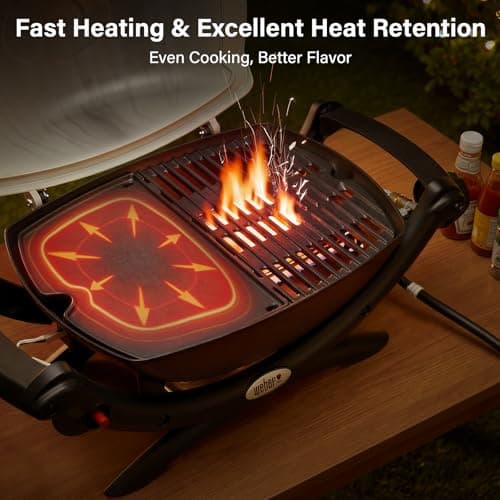 BLUES GRILL PARTS 6558 Cast Iron Griddle Plate - 12.6" x 8.6" Cooking Griddle Replacement, Fits Weber Q100/Q120/Q140/Q1000/Q1200/Q1400 Series (Models 50060001/51010001/51080001) - Thumbnail 6