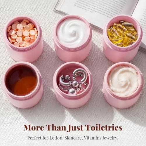 Trimcoo New Travel Toiletry Containers [Ultra Leakproof] TSA-Approved, PLA Hard Shell Jars with 5 Magnetic Labels, Wide Mouth Bottles for Lotion, Cleanser, Shampoo, Conditioner, Pink, 3 Pack, 2OZ - Thumbnail 6