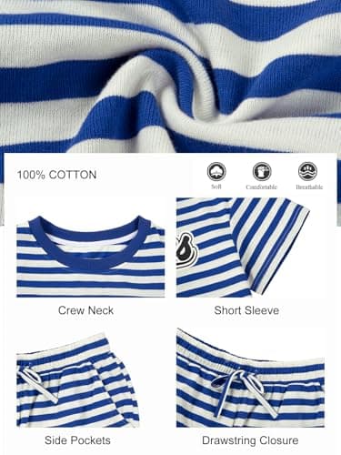 QLIPIN Striped 2 Piece Set for Women: Two Piece Lounge Sets Summer Outfits Stripes Shirt and Shorts Set - Thumbnail 6