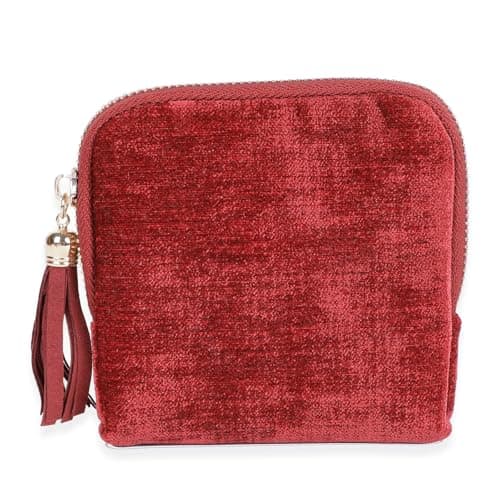 ASINGYER Travel Jewelry Storage Bag for Women, Velvet Portable Jewelry Organizer with Tassel Zipper, Small Pouches for Bracelets Necklaces Rings Earrings, Wedding Gift for Women (Wine red) - Image 1