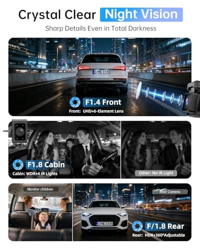 Dash Cam Front and Rear Inside - 3 Channel Dash Cam (4K+1080P+1080P) Built-in 5GHz WiFi APP & 64GB Card - Dashcam with IR Night Vision - Dash Camera for Cars Parking Mode G-Sensor Loop Recording(X7) - Thumbnail 4
