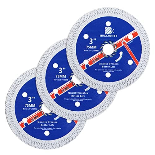 Super Thin Diamond Porcelain Saw Blade with X Teeth,BRSCHNITT3pcs 3 Inch (75mm) x Arbor 10mm Angle Grinder Diamond Cutting Disc for Dry/Wet Cutting Porcelain Tile Ceramic Marble Granite - Image 1