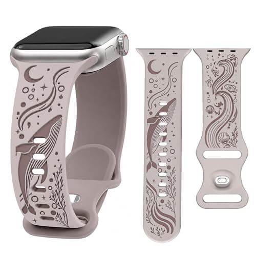HATILP Whale Engraved Band Compatible with Apple Watch 38/40/41/42mm, Two-Layer Sculpted Ocean Design Soft Silicone Strap for Women, Series 11 10 SE Ultra 9 8 7 6 5 4 3 2 1
