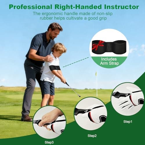 UYCCIMB Retractable Golf Swing Trainer, Portable Golf Grip Trainer Right Hand with Practice Golf Club Weights for Enhance Swing Technique, Beginners Tempo Trainer for Chipping Hitting - Thumbnail 3