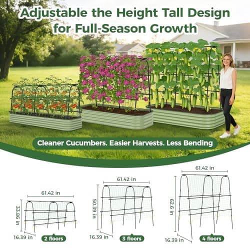 Cucumber Trellis for Raised Bed, 62"x62"U-Shape Garden Trellis for Climbing Plants Outdoor, Metal Arch Plant Support with Netting for Cucumbers, Beans, Tomatoes & Climbing Vegetables - Thumbnail 4