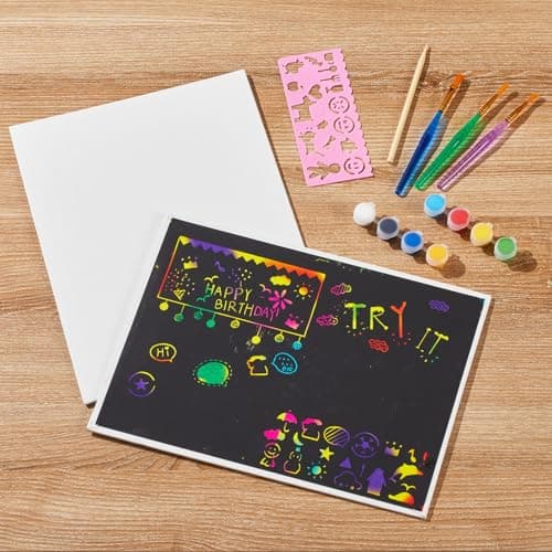 Double-Sided Canvas Boards, 2-Pack 9x12 Inch Scratch Art & Painting Set with 8 Acrylic Paints, 3 Brushes, Wooden Stylus & Stencil, Creative Art Kit for DIY Projects & Crafting Fun - Thumbnail 4