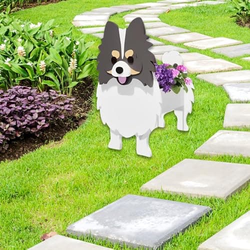 strolfay Grey and White Pomeranian Dog Planter, Cute Animal Shaped Plant Pot, Dog Flower Pot, Gifts for Women & Pet Lovers, Indoor Outdoor Garden Home Office Decor, 9.45 x 6.65 x 12.13 Inches - Thumbnail 3
