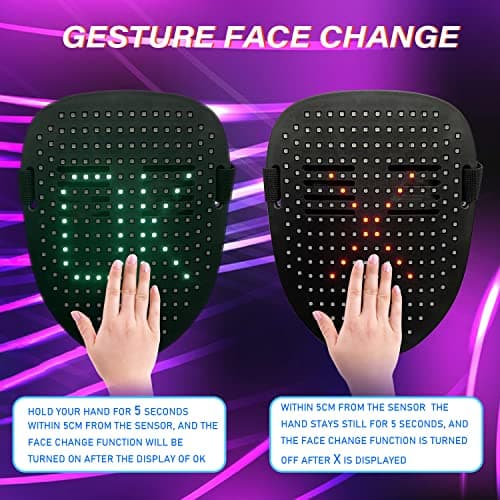 Depointer Life LED Mask Light up Masks With Gesture Sensing, Cool Toys Masks Teen Boys Gifts for Halloween Christmas Birthday -Rechargeable Mask - Thumbnail 4