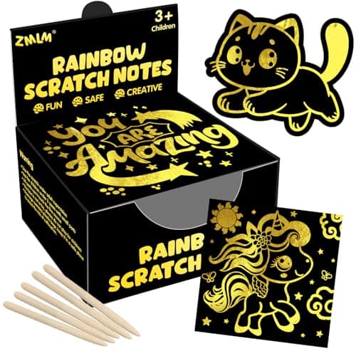 ZMLM 165 Pcs Rainbow Scratch Paper Art Notes - Crafts for Kids Ages 4-8, Classroom Prizes, 1st 2nd 3rd Grade School Activity Bulk, Student Gifts from Teacher(Gold) - Image 1