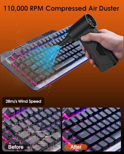 Efficore Super Power Compressed Air Duster – 110,000 RPM Cordless Electric Air Duster, 15W Fast Charging, 4 Speeds, Durable Mini Clean Duster - Replaces Canned Air for Keyboard, PC & Car Cleaning - Thumbnail 4