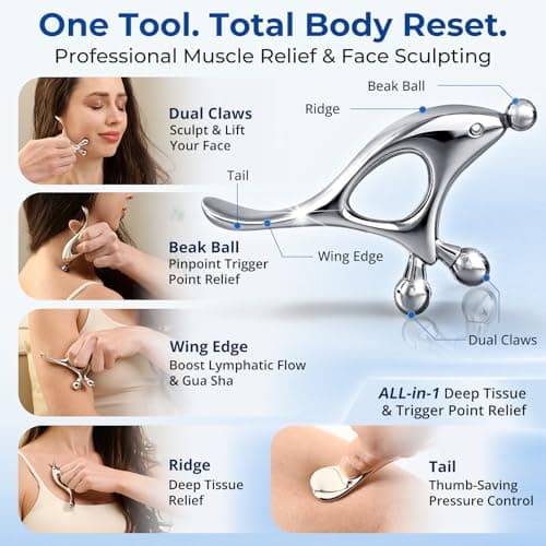 Trigger Point Massage Tool & Gua Sha for Face & Body – All-in-1 Deep Tissue Massage & Muscle Scraper Tool, Thumb Saver Acupressure Tool – Facial Sculpting, TMJ, Chronic Pain & Muscle Tension Relief - Thumbnail 2