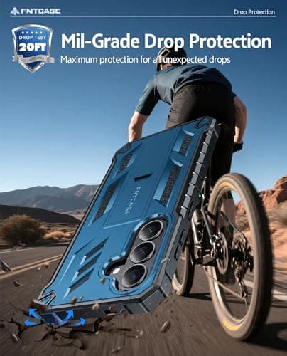 FNTCASE for Samsung Galaxy S26 Case: with [Built-in Screen Protector & Kickstand] [2 Front Frames] [Military-Grade Drop Protection] Heavy Duty Shockproof Rugged Case Full Body Protective Cover Blue - Thumbnail 6