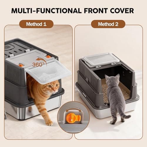 Stainless Steel Litter Box with Lid: Enclosed Cat Litter Box for Small Cats & Kitten, Metal Kitty Litter Pan with High Sided Enclosure, Include Scoop & Mat, Odor Control, Anti-Leakage - Thumbnail 5