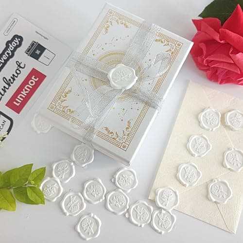 Pilloze 50 Pcs Adhesive White Rose Wax Seal Stickers, Roses Seal for Envelope, Easy to Use and Good Adhesion White Envelope Stickers, Wedding Invitation Accessories - Thumbnail 4
