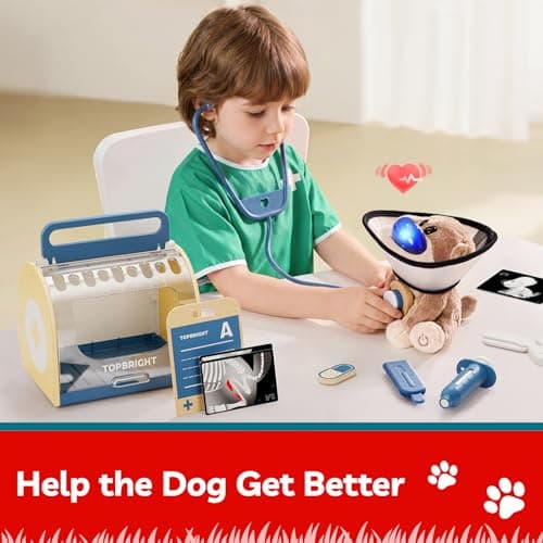 TOP BRIGHT Doctor Kit for Toddlers 3-5, Pretend Play Doctor Set with Costume & Wooden Medical Kit, Dress Up Toys for Kids, Role Play Dog Vet Playset, Christmas Birthday Gifts for Girls Boys 3 4 5 - Thumbnail 3