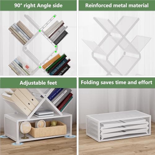 Gintan 9-Tier Corner Bookshelf with Storage,Bedroom Shelves Folding Bookshelves,No Installation Required Shelf Tree Bookcase for Living Room,Study,Home Office,Bed Room (White) - Thumbnail 4