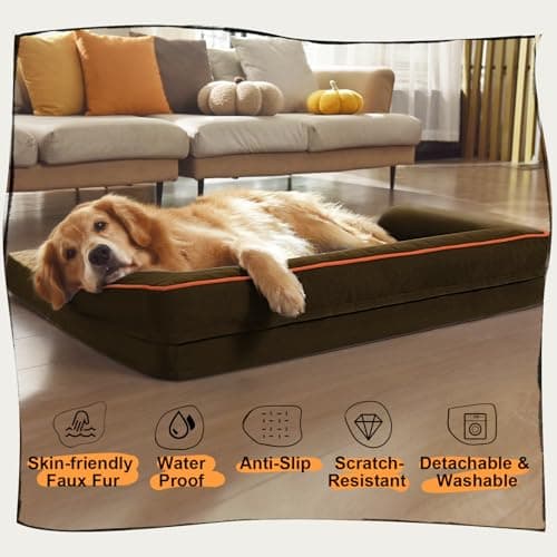 Extra Large Dog Bed-Orthopedic Waterproof XL Dog Bed for XLarge Extra Big Dogs - Foam Couch Sofa Washable with Removable Cover-Brown - Thumbnail 6