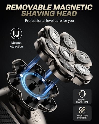 Feysfew Head Shaver for Bald Men, 7D Floating Electric Razor, Close Smooth Shave for Head, Flexible Heads, Replaceable Blade, IPX7 Waterproof Wet Dry Use, LED Display, USB Charging - Thumbnail 5