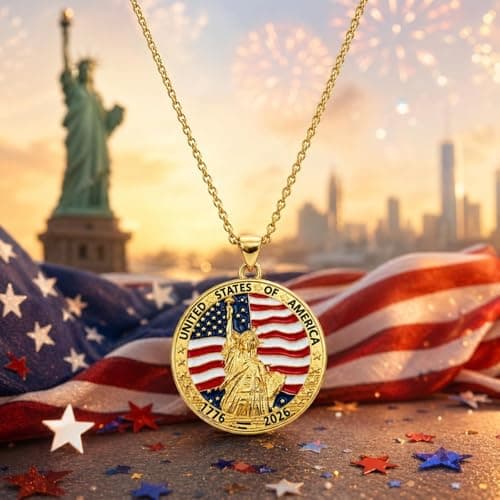 USA 250th Anniversary Necklace for Men Women, 1776 2026 Commemorative Pendant, 18K Golden Plated Brass Statue of Liberty American Flag Necklace with Stainless Steel Chain, Patriotic Jewelry Gift (Golden-USA) - Thumbnail 5