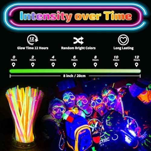 HONLYNE 100 Pack Glow Sticks Party Favors Bulk, 8" Glow in the Dark Party Supplies, Party Favors for Kids 8-12, Neon Glow Stick Bracelets & Necklaces for Raves, Halloween, Christmas, Birthdays - Thumbnail 2