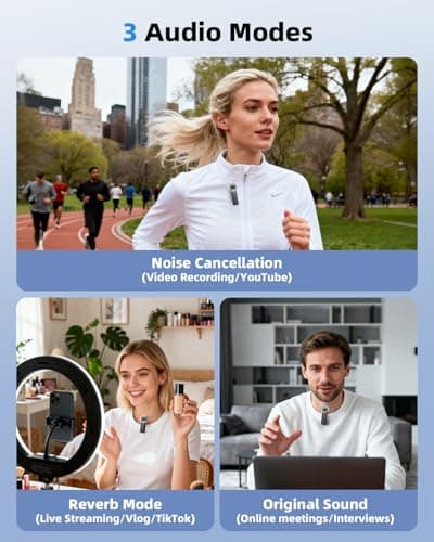 3-in-1 Mini Microphones: Wireless Lavalier Microphone with AI Noise Reduction for iPhone 15/14/13/12, Android, Cameras 12H Battery, Plug and Play Wireless Microphones for Vlog/YouTube/TikTok/Live - Thumbnail 5