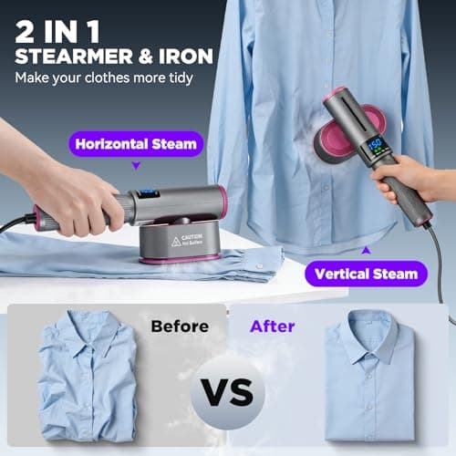 Travel Steamer for Clothes, 2-in-1 Steam Iron & Garment Steamer with Fast Heat-Up, 1200W Portable Handheld Clothes Steamer, Large Ceramic Heat Panel Quick Wrinkle Removal for Home/Travel/Hotel - Thumbnail 3