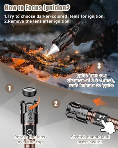 SKYFIRE Rechargeable Flashlights with Ignition Lens: 2 Pack High Lumens Tactical Flashlight LED Zoomable with 6 Modes IPX6 Handheld Powerful Flash Light for Hunting, Storm preparedness,Home&Gifts - Thumbnail 2