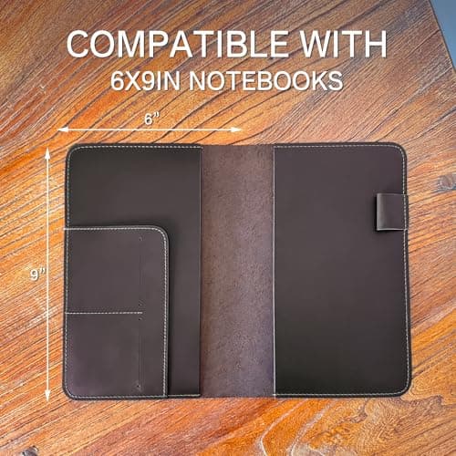 GDCELPA Composition Notebook Cover Leather Planner Cover Folio for A5 6x9in Journal with Pen Slot Card Holder - Thumbnail 4