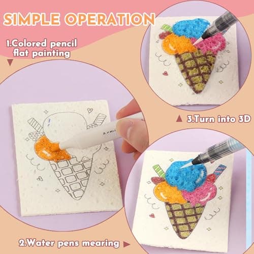 ZadaBelly 56 Pcs Magic Foam Texture Painting Kit，Puffy Magic Paint Set with 21Pcs Foam Texture Paper, 12 Colorful Brush, 2 Water Brushes，3D Effect Art Craft Set Great Gifts for Birthday - Thumbnail 2