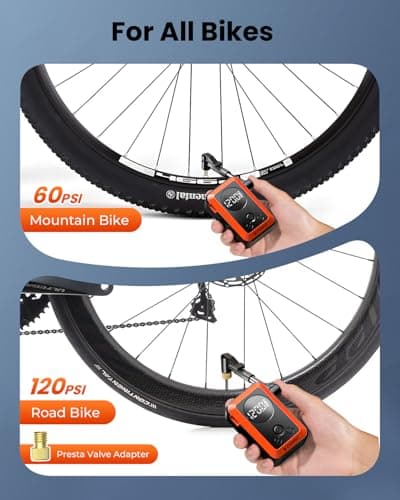 ETENWOLF Mini Bike Pump,20s Fast Inflate Bicycle Pump with Guage,150PSI Portable Electric Bike Air Pump with Presta and Schrader Valve for Mountain Bike,Road Bike,Motorcycle,Sport Ball (Orange) - Thumbnail 3