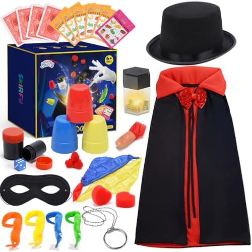 Skirfy Magic Kit,Magician Costume for Pretend Play, Magic Tricks for Kids Age 6-8, Magic Set for Beginners Boys Girls Birthday Gift 6 7 8 9 10 11 12