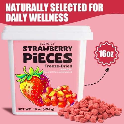 16 oz Freeze Dried Strawberry Pieces - Resealable Bucket Dehydrated Strawberries - No Added Sugar Snack for Smoothies, Oatmeal, Yogurt, Baking, Dessert & Trail Mix - Thumbnail 4