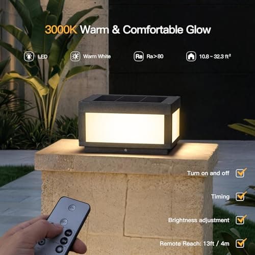 MVBT Large Solar Post Lights Outdoor, Square Solar Pillar Lights 12x12, Solar Power Column Light Waterproof, Modern Post Lamps Outdoor, Dusk to Dawn Lantern Column Lamp for Driveway Entrance Pillars - Thumbnail 5