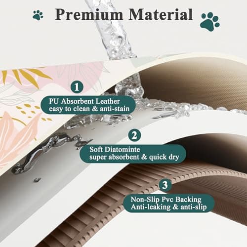 Topotdor Boho Dog Food Mat - Absorbent Quick-Dry Cat Bowl Mat for Food and Water, Non-Slip Pet Feeding Placemat for Messy Drinkers Dog Accessories Pet Supplies, 12"x20", Pink - Thumbnail 5