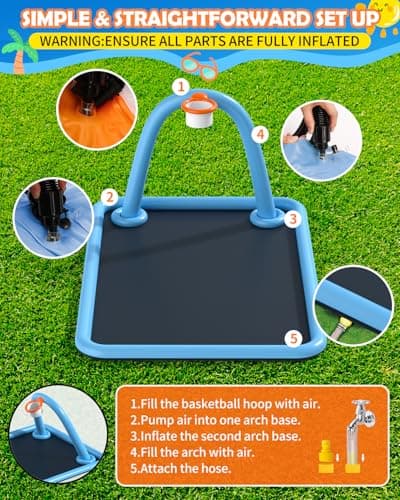 Octaplay Splash Pad for Kids & Dogs, 102x87'' Large Sprinkler Pad Water Toys with Basketball Hoop, Thickened Non-Slip Splash Mat, Foldable Play Pool & Outdoor Summer Toys Ages 4-12 (110" Splash Pad) - Thumbnail 5