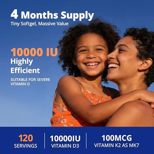 LincNutri Vitamin D3 K2 10000IU, MK-7 100mcg, 120 Softgels Supplements, Gluten Free, Bone & Heart Health, Immune Support,K2 D3 Vitamin Easy to Swallow, Vitamina D3 con K2 for 4-Month Supply - Thumbnail 5