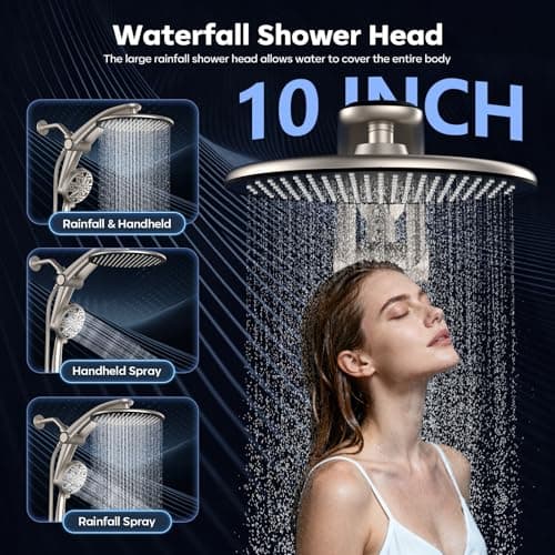 Shower Head with filtered Handheld High Pressure daul Shower Heads with Handheld Spray Combo and 10 Sprays Handheld Shower Head Detachable Shower head Built-in Magnetic Docking and Power Jets Nickel - Thumbnail 5