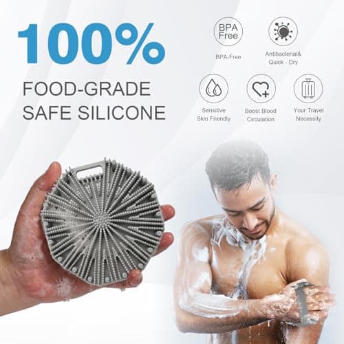 2Pcs Silicone Body Scrubber,Exfoliating Body Scrubbers for use in Shower,Silicone Body Brush for Showering and Anti-Slippery Handles for All Skin Types,Eco Friendly Shower Scrubber for Body（Pink+Grey） - Thumbnail 2