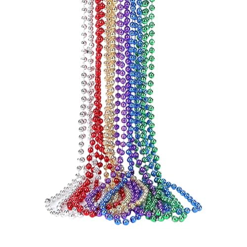 SWANUCKY 12 Pack Mardi Gras Beads Necklaces, 33 Inch Plastic Beads for Party Favors, Festival Decorations, Parade Throws, Christmas, Birthday Celebrations