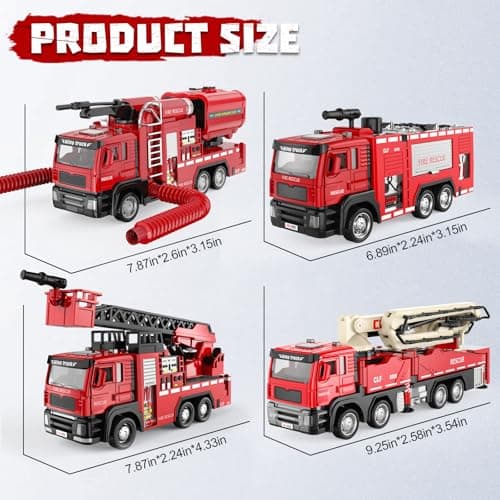 ADTHLIER 2 Pack Die-Cast Fire Truck 2 Pack, 1:50,Smoke Exhaust Water Spray Truck & Aerial Ladder Truck, with Lights & Sounds, for Kids 3-9 - Thumbnail 3