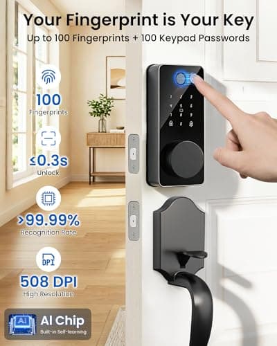 IBLOG Smart Deadbolt Lock Set, Fingerprint 5-in-1 Keyless Entry Door Lock with Handle, Touchscreen Keypad, APP Control, Auto Lock, Easy Install for Front Door - Thumbnail 3
