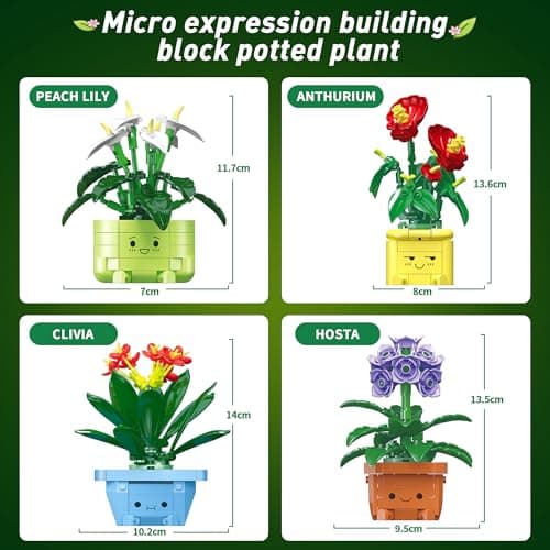 WIDELAND Flower Building Kit for Adults, 614 Pcs Happy Plants Flowers Set, Succulents Botanical Collection for Home Office Décor, Gift for Valentine's Day for Her/Girlfriend/Mom/Wife/Couple/Women - Thumbnail 6