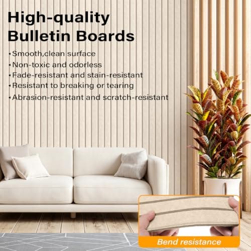 Large Felt Bulletin Board，36" x 24" 6 Pack Cork Board Alternative for Walls,Felt Wall Tiles for Office & Home Decor,Pin Board with 15 Pcs Pushpins and 40 Adhesive Tabs-Camel - Thumbnail 5